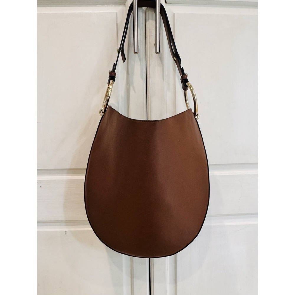 FRAME Brown Crescent Shoulder Bag Gold Ring Hardware Coin Purse Adjustable Strap - Picture 7 of 7
